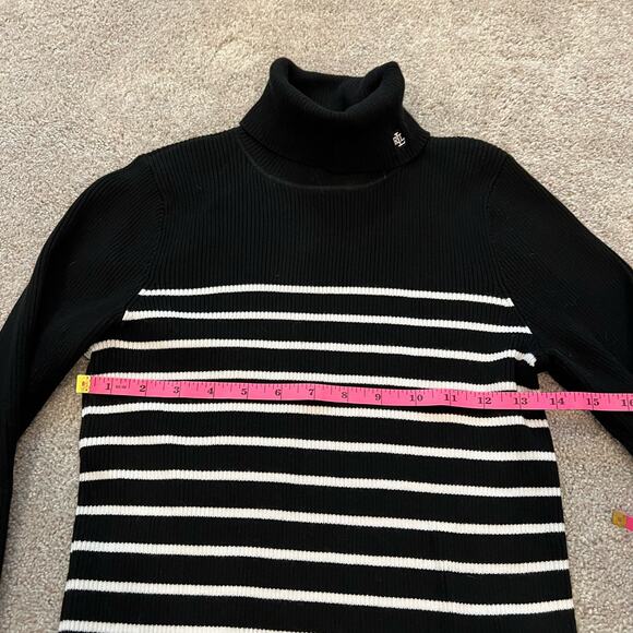 Lauren Ralph Lauren Women's Turtleneck Sweater Black White Stripes Size Large - Picture 9 of 9